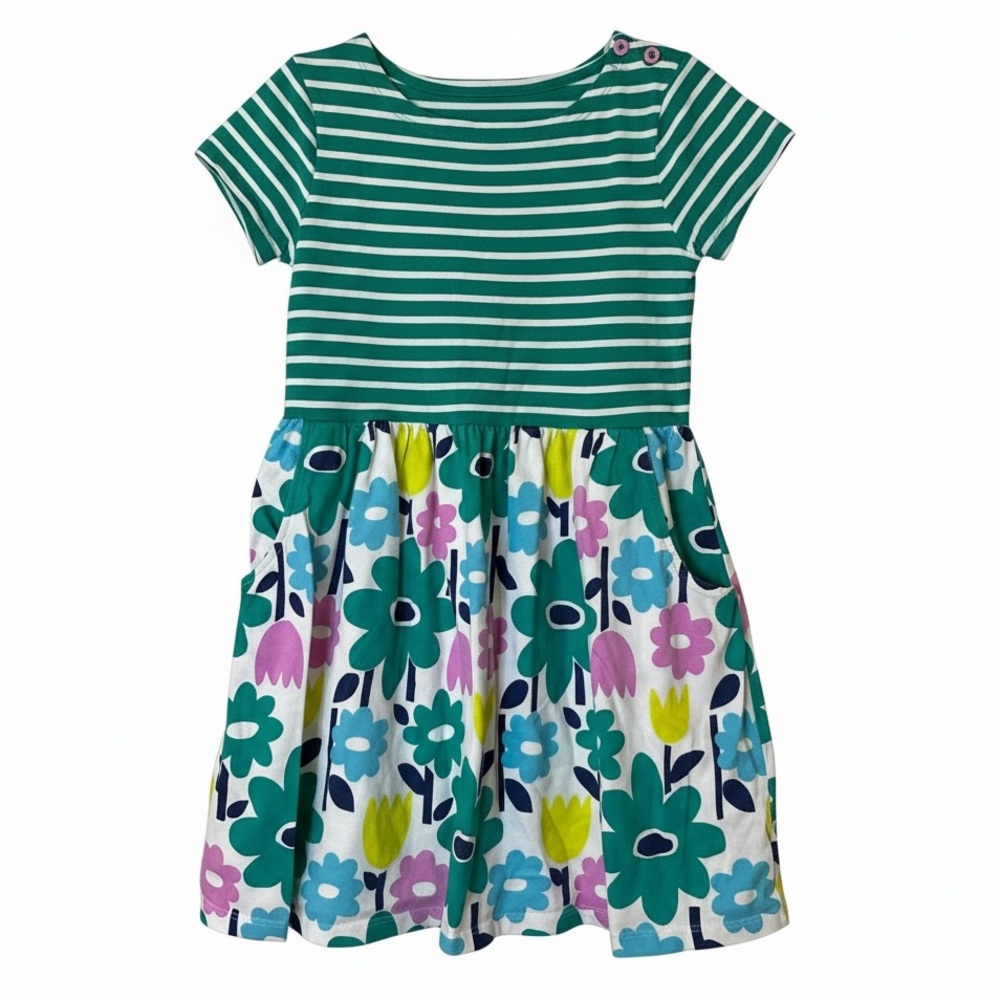 Mini Boden Girls Floral Dress 7-8 Green Stripe Garden Print Cottagecore Spring - Picture 3 of 13